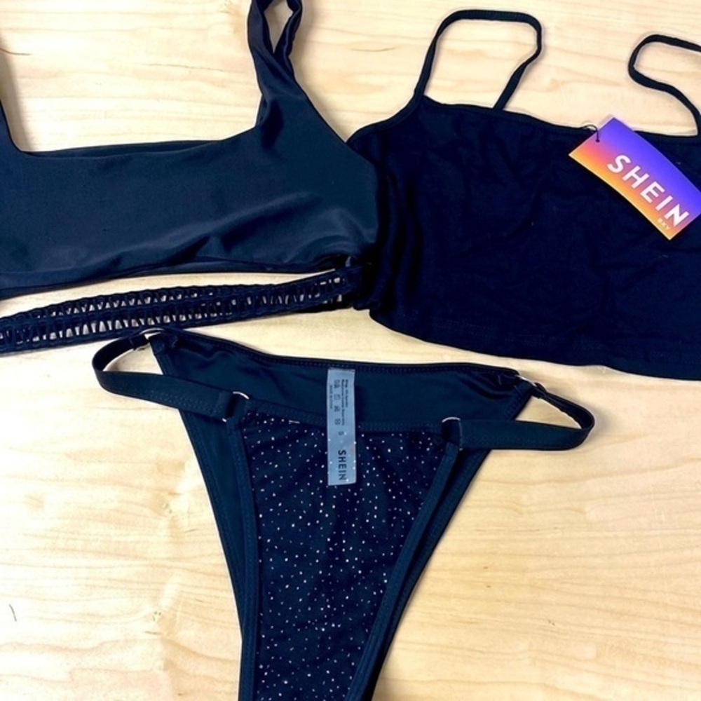 NWT SHEIN 3‎ piece black bikini set w/ tank